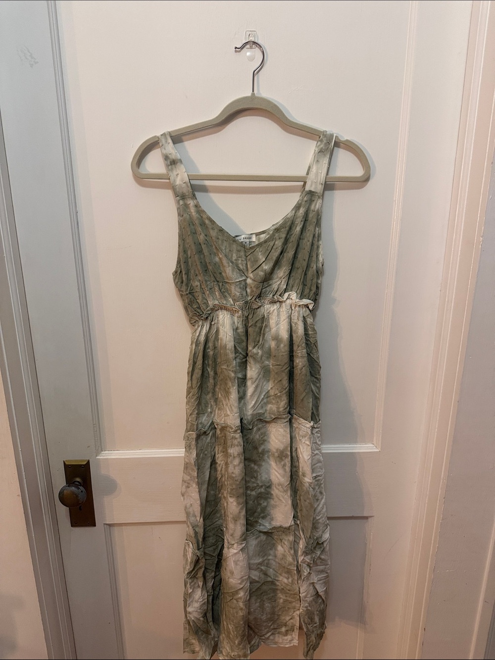 Blu Pepper Green and Cream Tie-Dye Maxi Dress